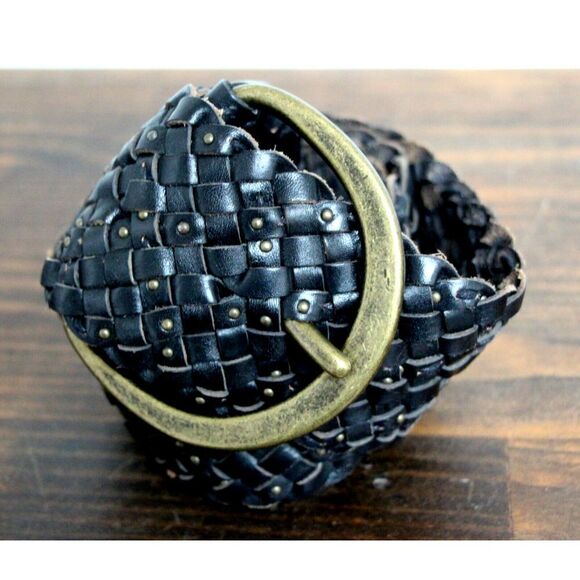 Sisley STUDDED BRAIDED BROWN GENUINE LEATHER 2.75"Wd CORSET WOMEN'S BELT M/L (F1 - Picture 2 of 9